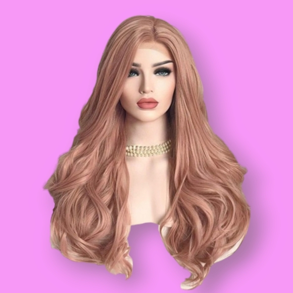 Uniwigs Coral Doll Pastel Coral Pink Long Wavy Synthetic Lace Front Wig - Picture 1 of 11